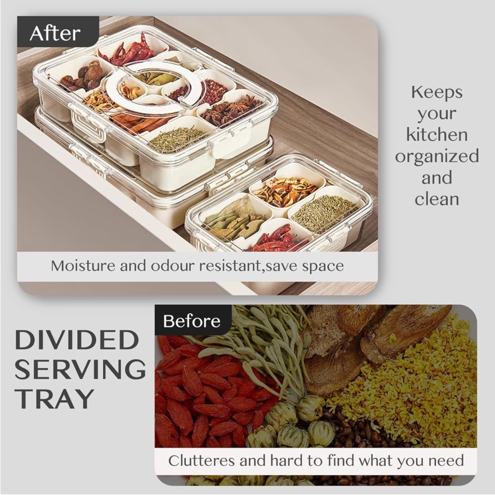 8 Compartment Divided Serving Tray with Lid and Handle,forks & tong (NWT) - Picture 5 of 6